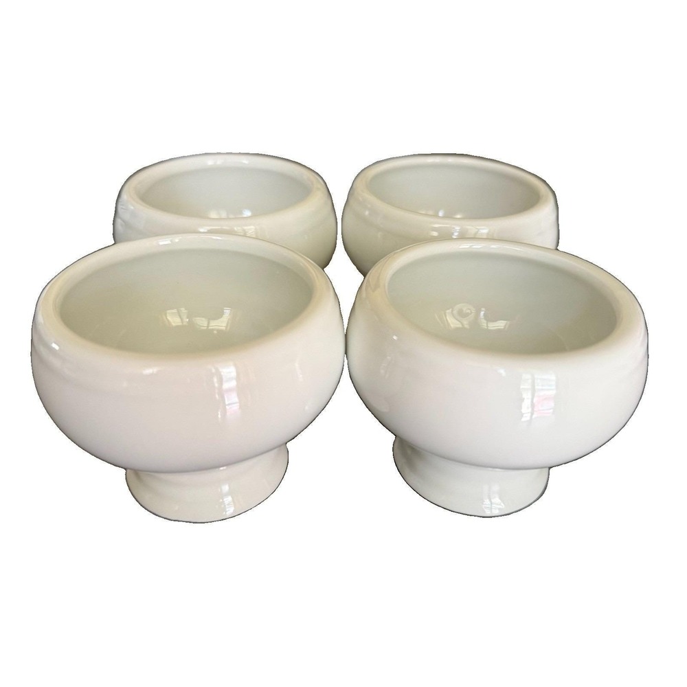 Crate & Barrel White Porcelain Footed Bowls Set of 4 Dessert Dip Prep Ramekins